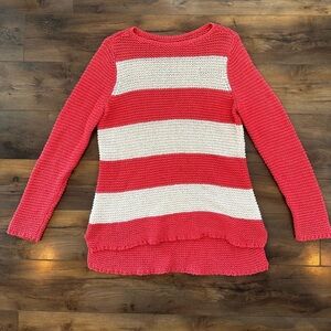 Chico’s Metallic Striped Knit Sweater Coral & White, Coastal Fisherman core